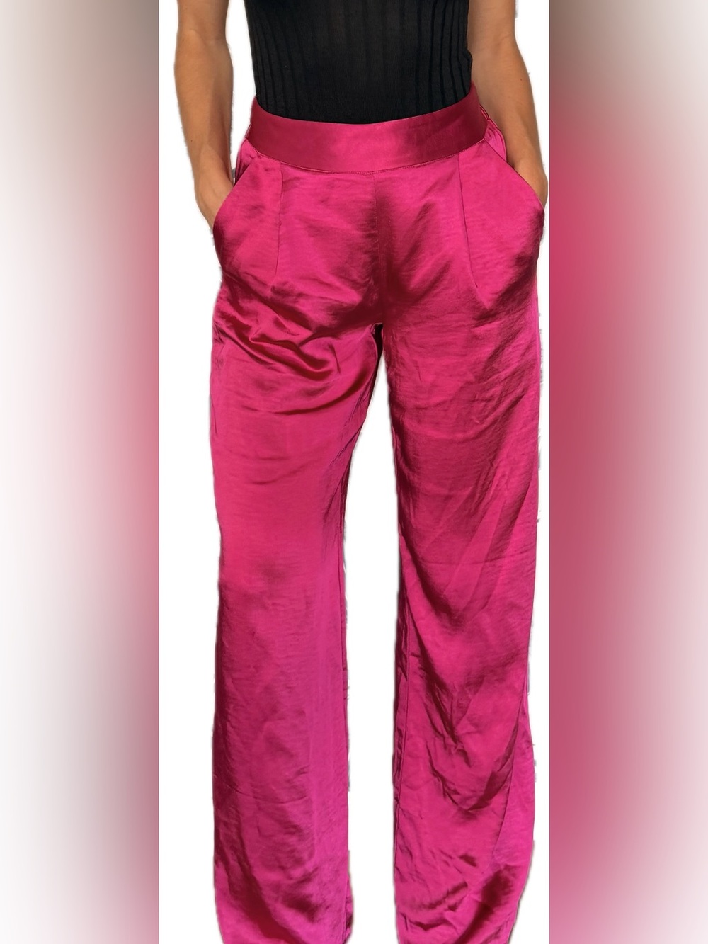 DREW Berry  Satin Wide-Leg Pants Size Xs